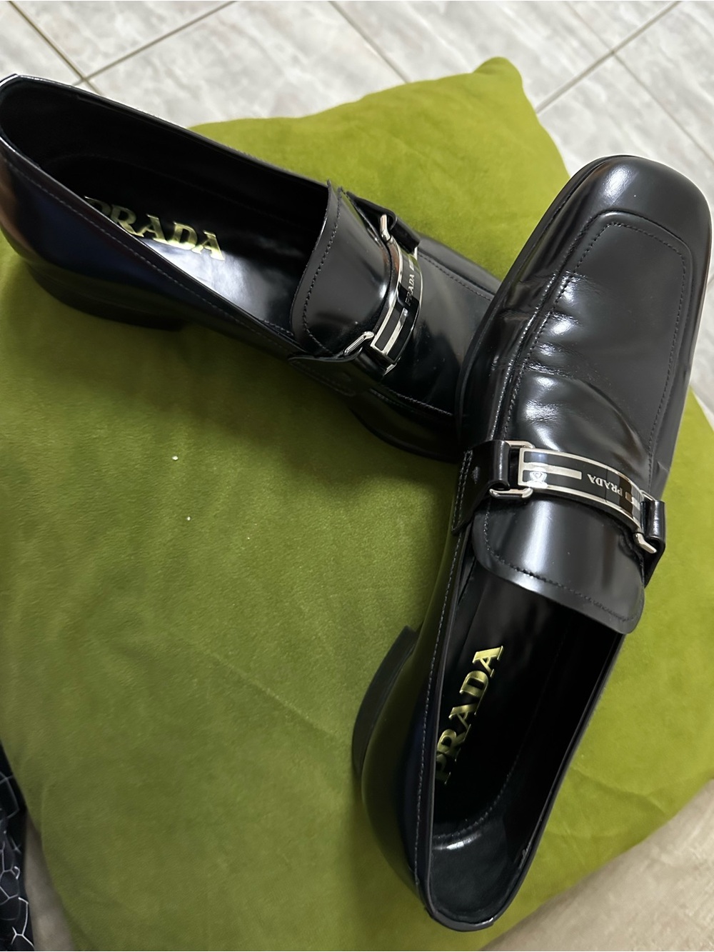 Prada Black Patent Leather Slip-On Loafers with Logo Bar - Picture 6 of 9
